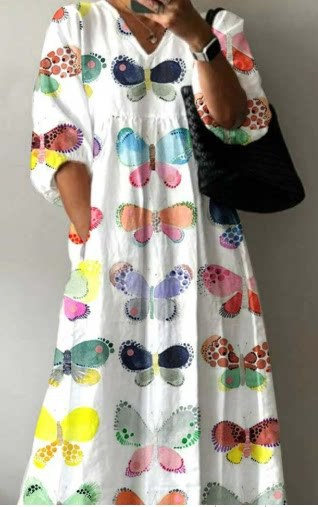 Flowy V-Neck Printed Maxi Dress