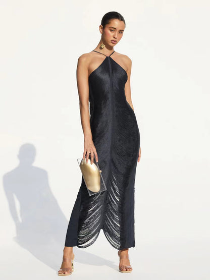 Fluffy hemmed V-neck dress