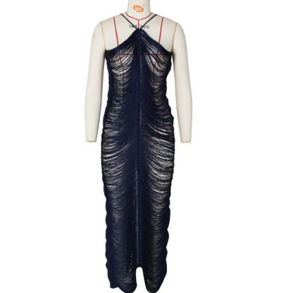 Fluffy hemmed V-neck dress
