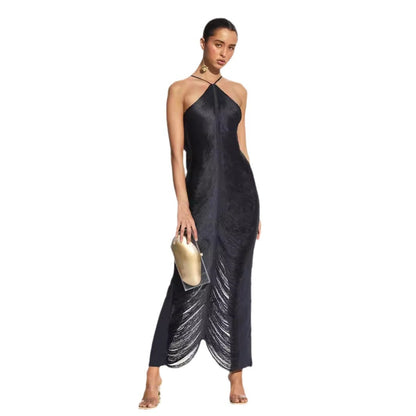 Fluffy hemmed V-neck dress
