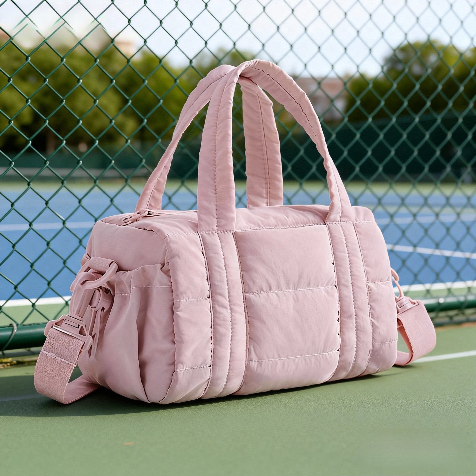 Fluffy Quilted Mini Duffel Bag with Removable Strap