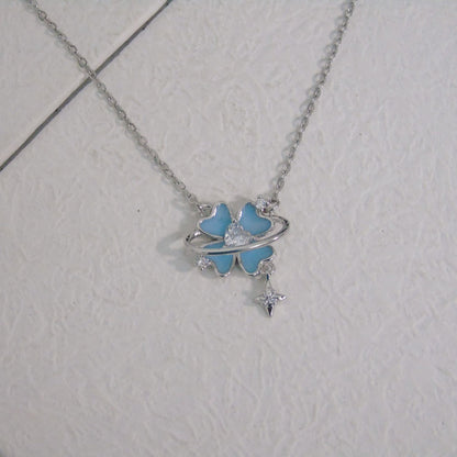 Fluorescent Starburst Four-Leaf Clover Necklace