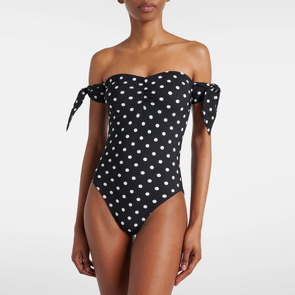 Flutter Sleeve Polka Dot One Piece Swimsuit
