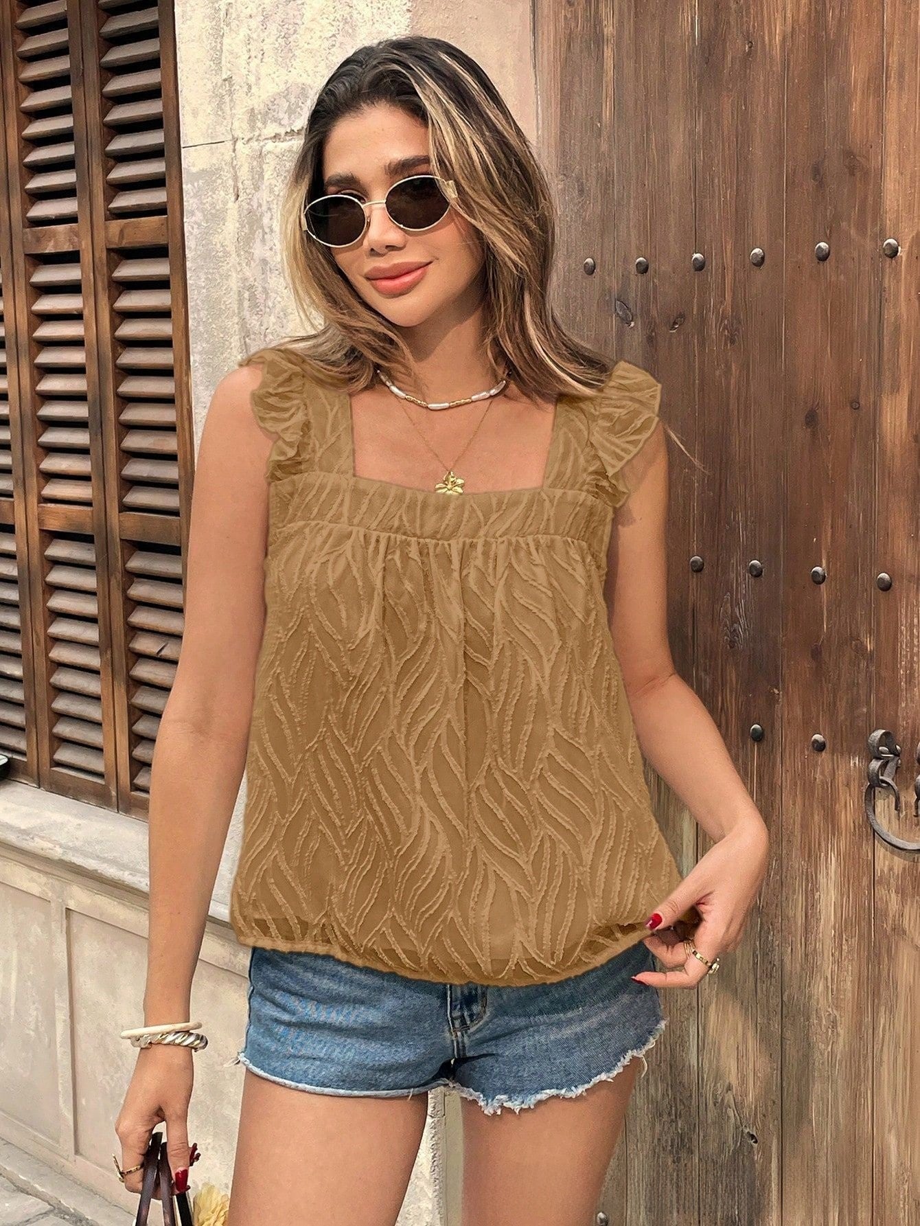 Flutter Sleeve Spaghetti Strap Blouse