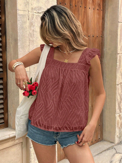 Flutter Sleeve Spaghetti Strap Blouse