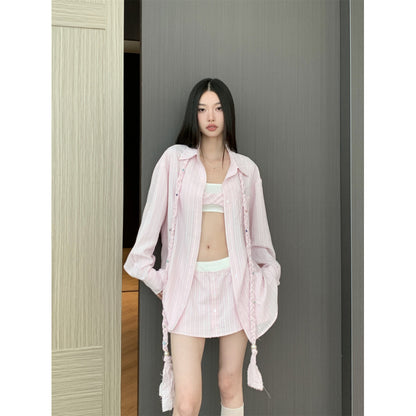 Flutter Sleeve Woven Rope Shirt