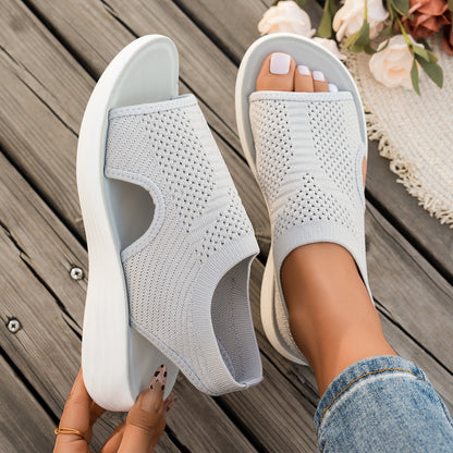 Fly-Knit Flat Sandals for Women Breathable Soft-Sole Summer Beach Shoes