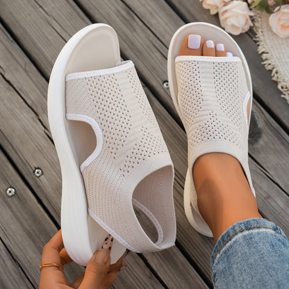 Fly-Knit Flat Sandals for Women Breathable Soft-Sole Summer Beach Shoes