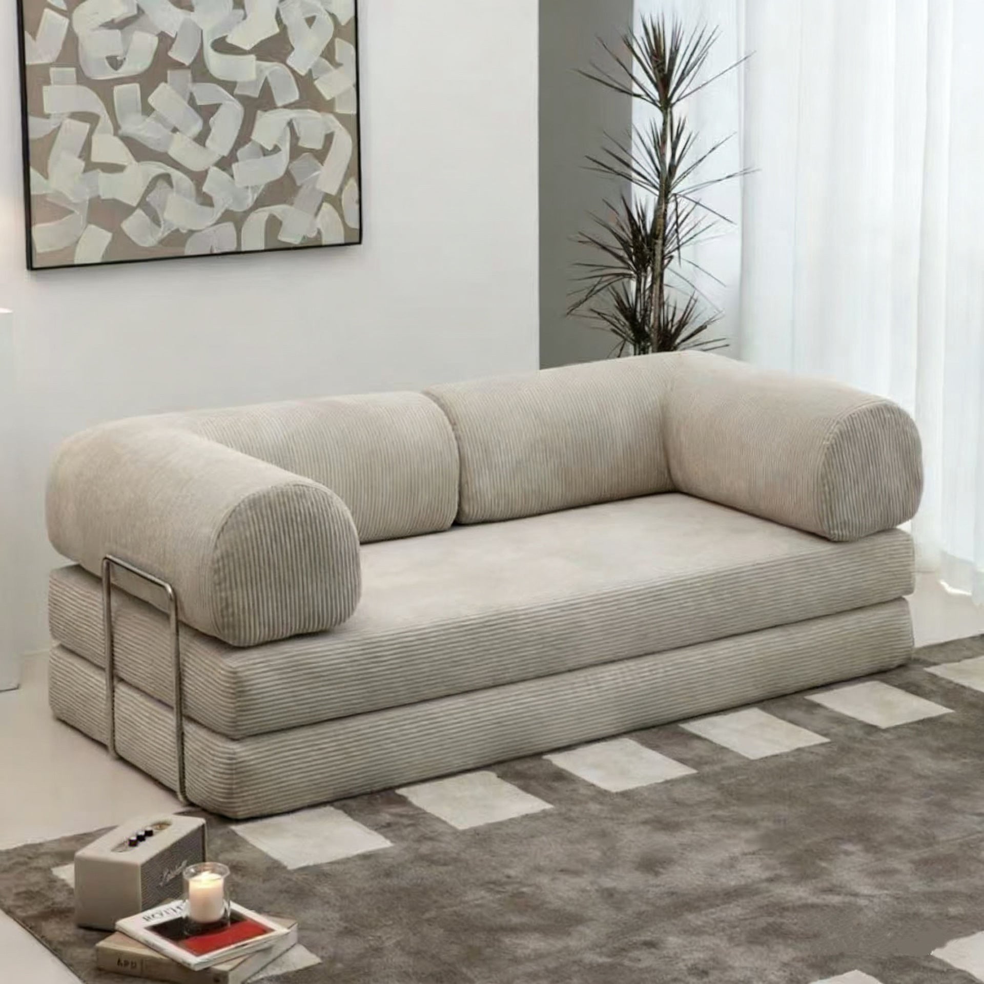 Foldable Corduroy Sofa Bed with Modular Design