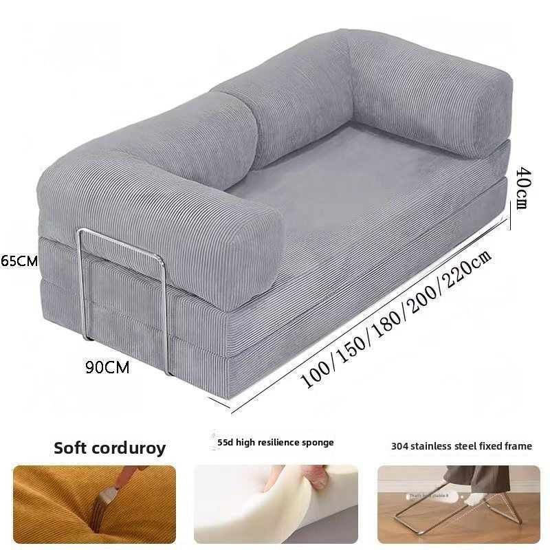 Foldable Corduroy Sofa Bed with Modular Design