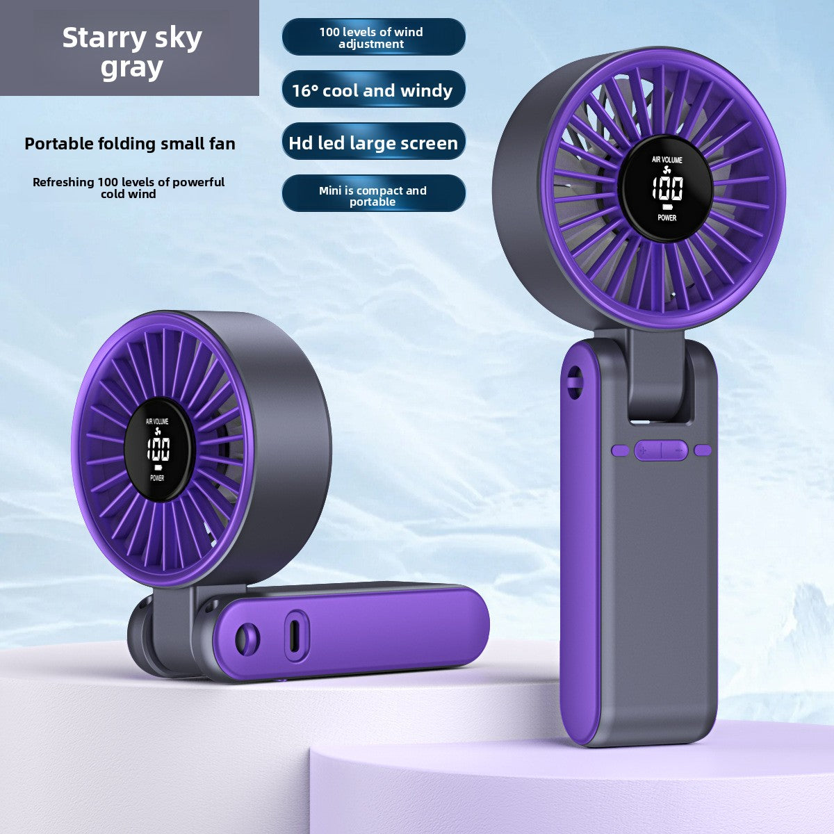 Foldable Digital Display Handheld Fan