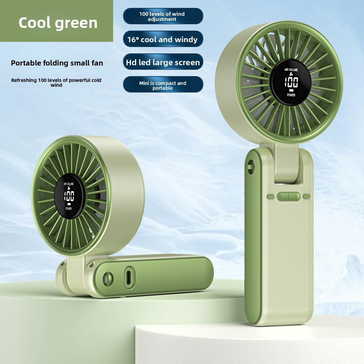 Foldable Digital Display Handheld Fan