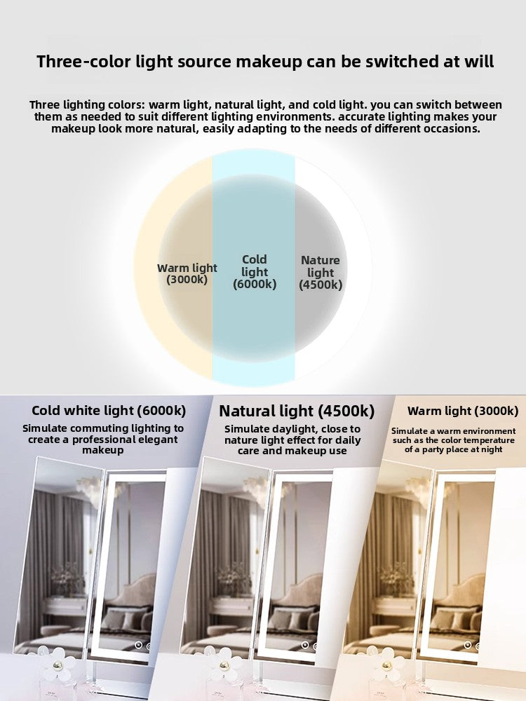 Foldable dressing mirror with lamp