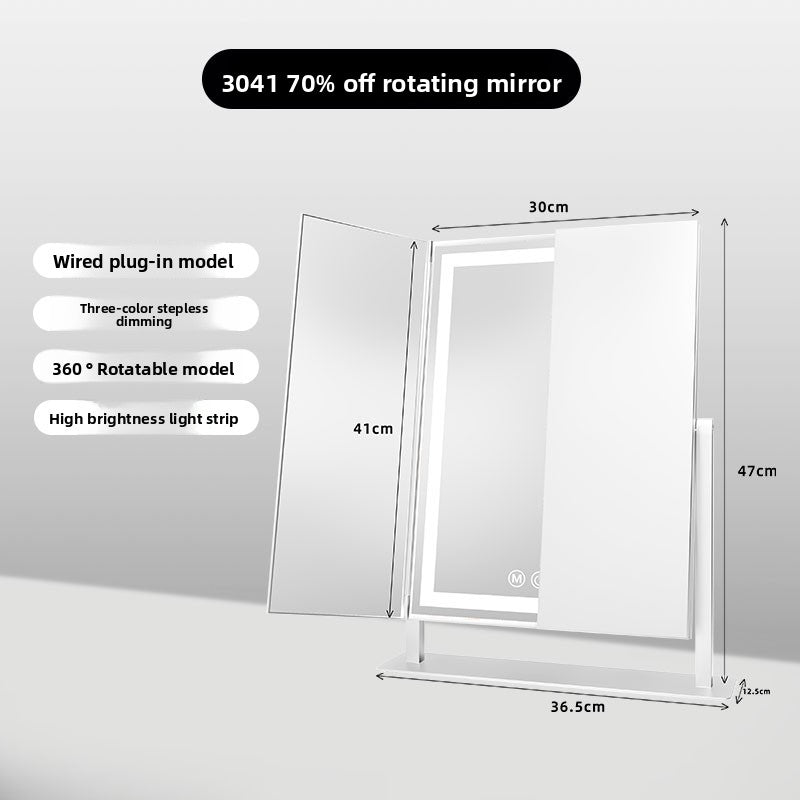 Foldable dressing mirror with lamp
