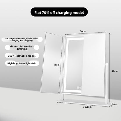 Foldable dressing mirror with lamp