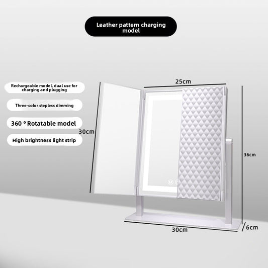 Foldable dressing mirror with lamp