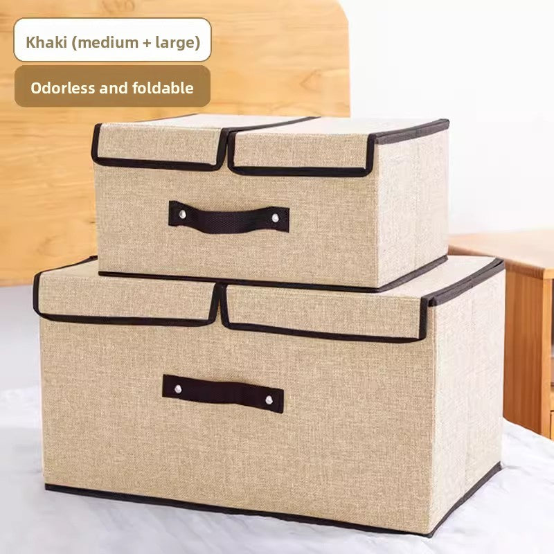 Foldable Fabric Storage Box with Double Lid