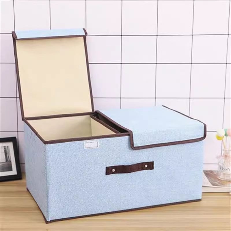 Foldable Fabric Storage Box with Double Lid