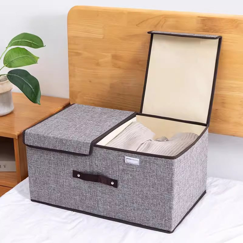 Foldable Fabric Storage Box with Double Lid