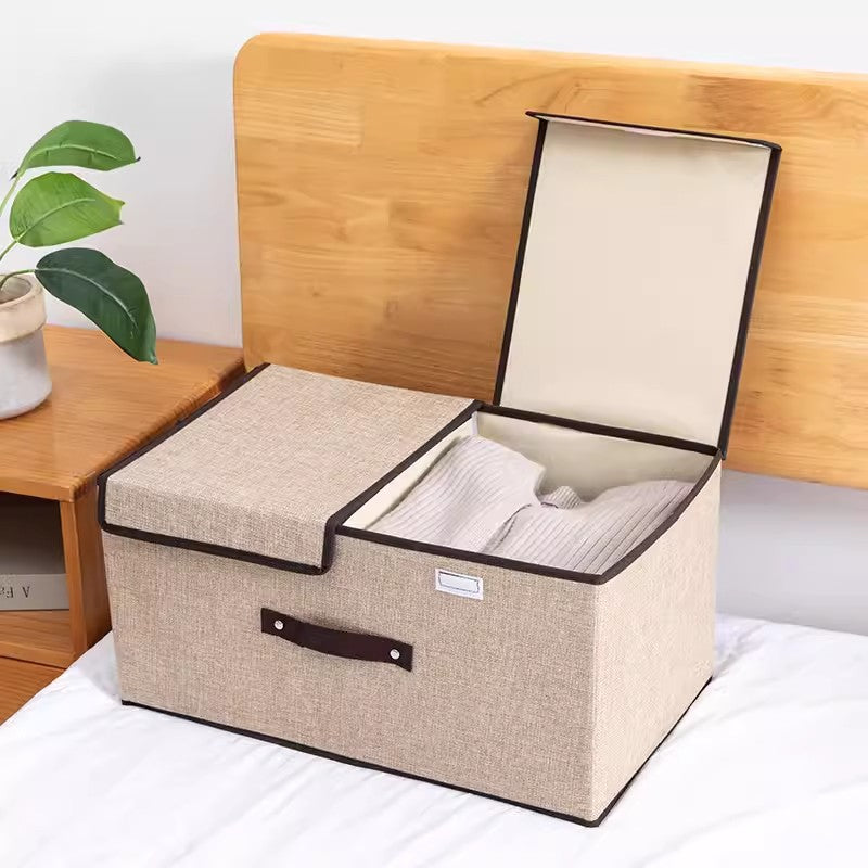 Foldable Fabric Storage Box with Double Lid