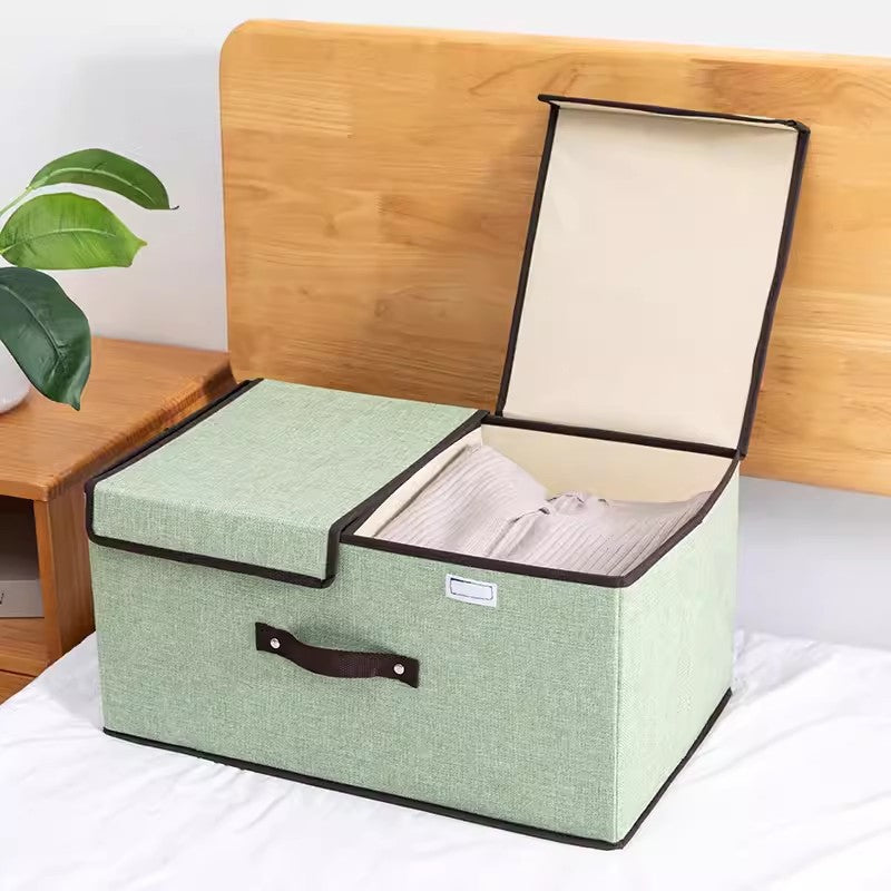 Foldable Fabric Storage Box with Double Lid