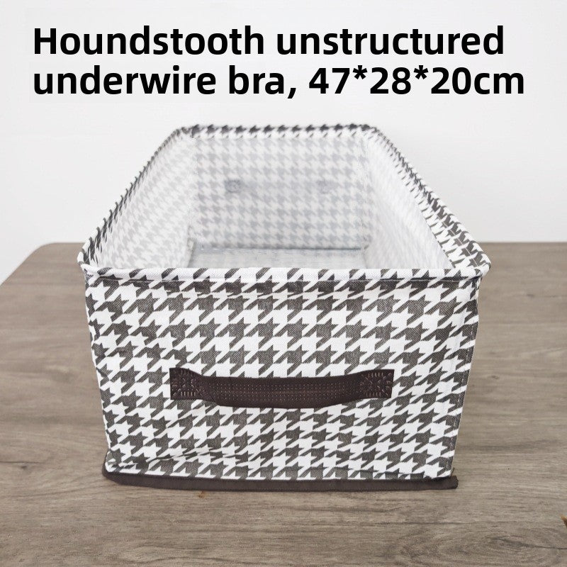 Foldable Fabric Storage Box with Houndstooth Pattern