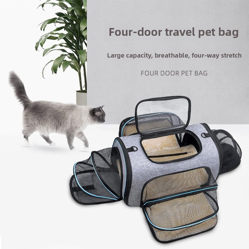 Foldable Four-Door Expandable Pet Carrier Bag