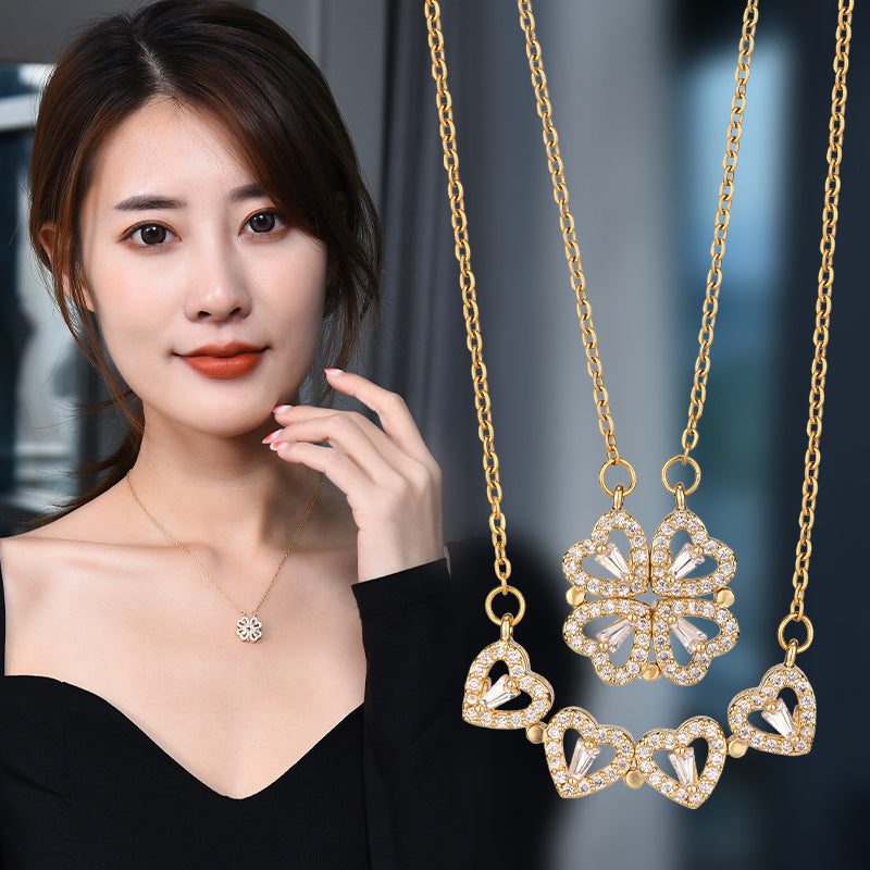 Foldable Heart Four-Leaf Clavicle Necklace