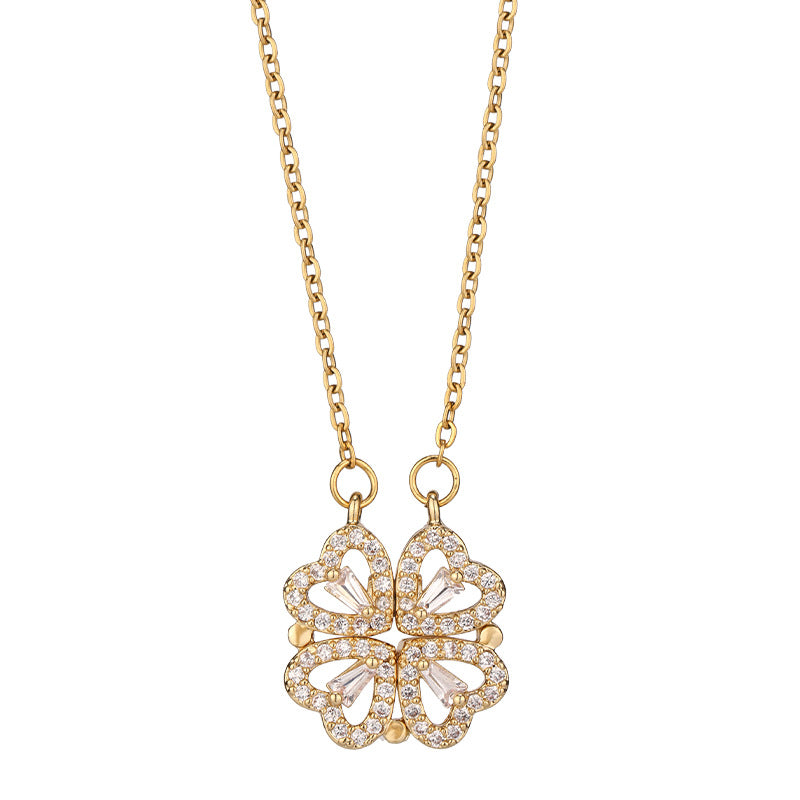 Foldable Heart Four-Leaf Clavicle Necklace