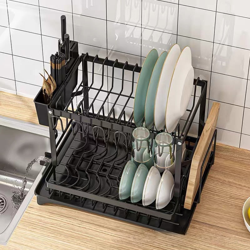 Foldable Kitchen Dish Rack with Utensil Storage