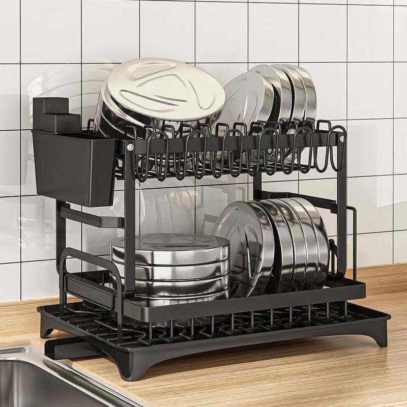 Foldable Kitchen Dish Rack with Utensil Storage