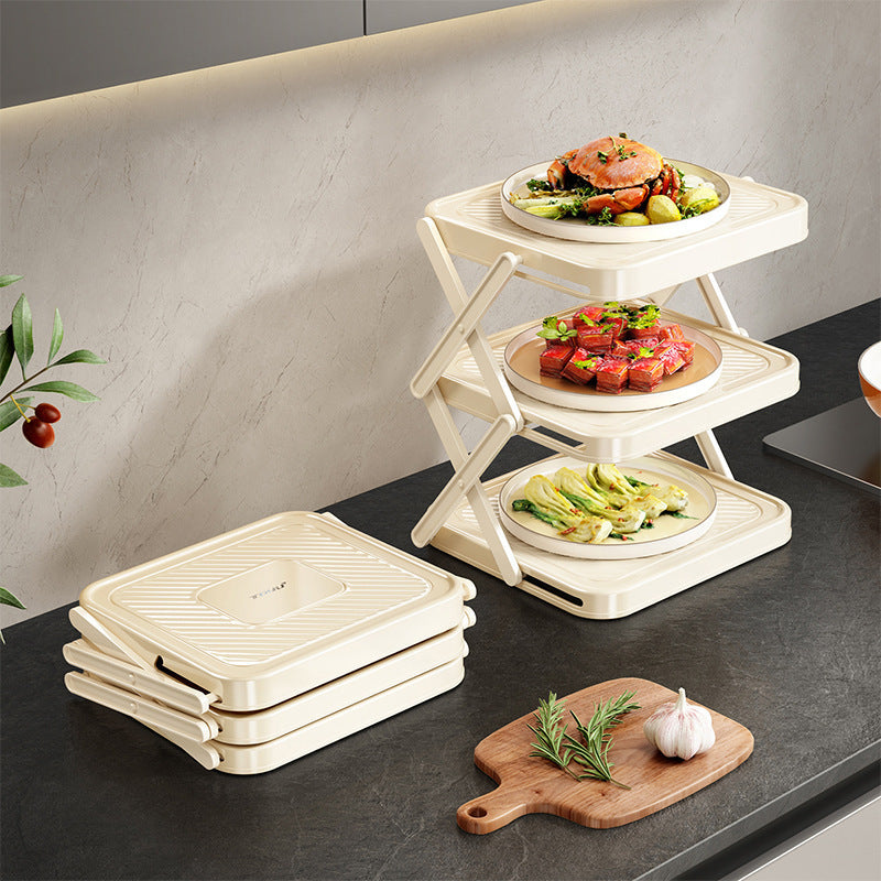 Foldable Multi-Layer Kitchen Prep Rack with Tray