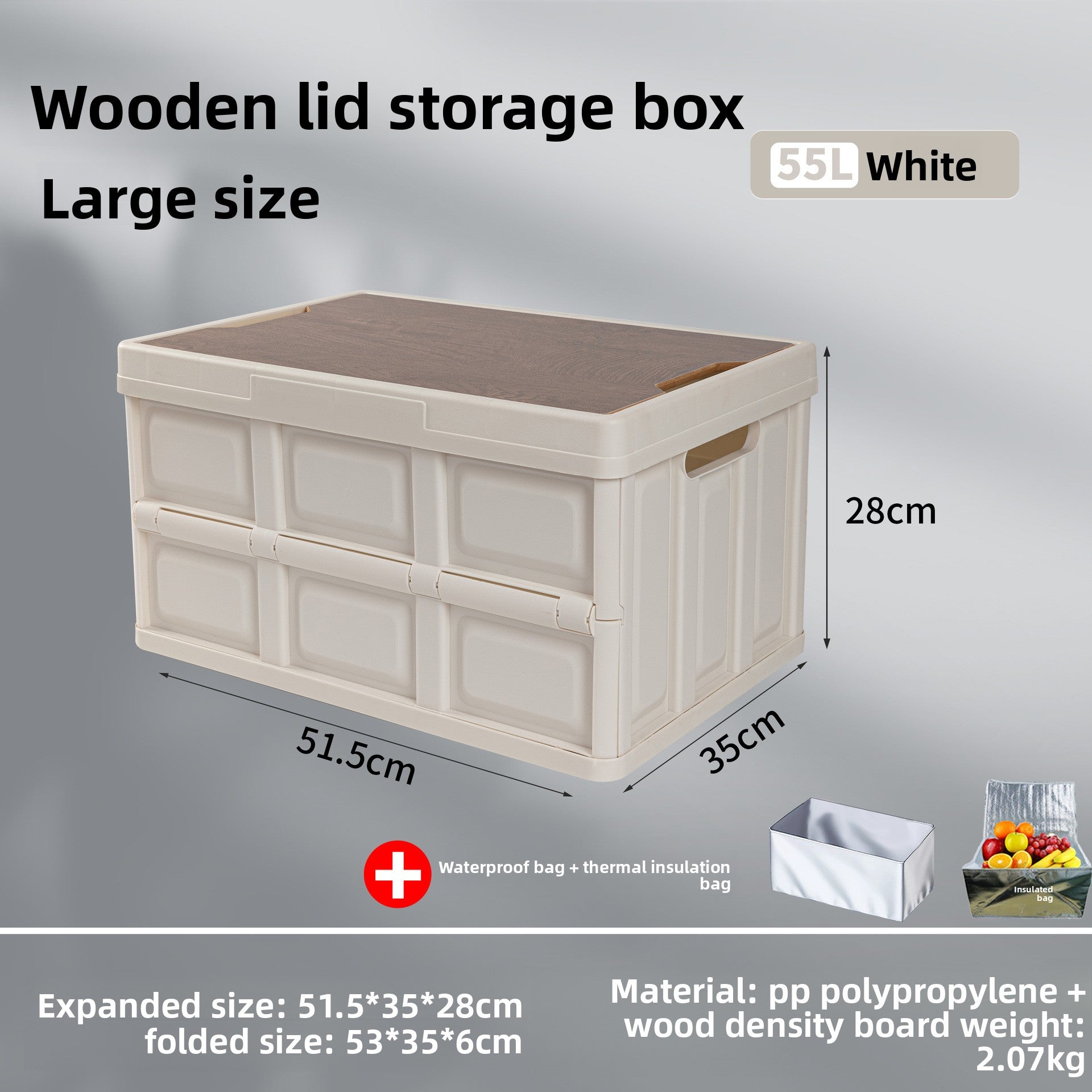 Foldable Outdoor Storage Box with Wooden Cover