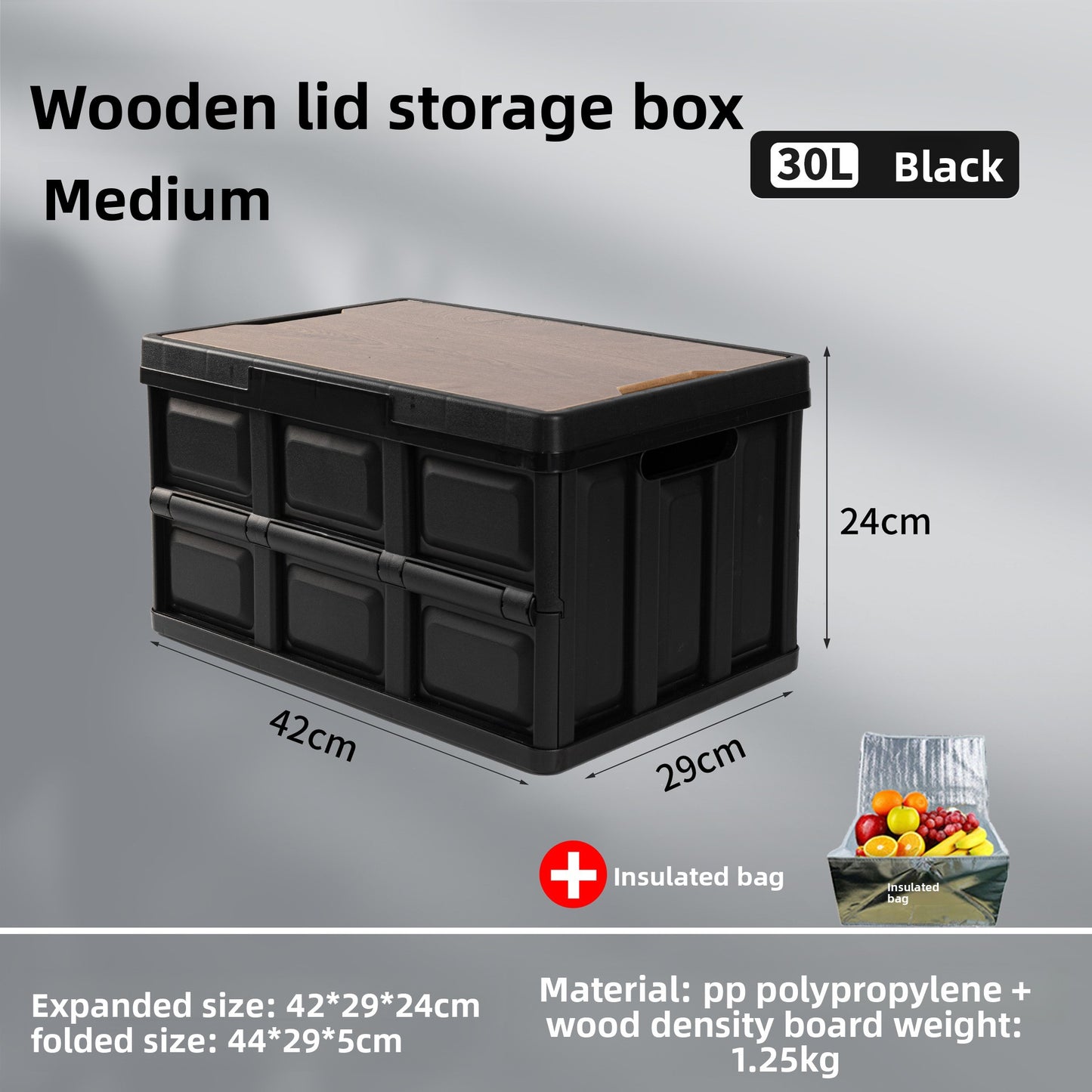 Foldable Outdoor Storage Box with Wooden Cover
