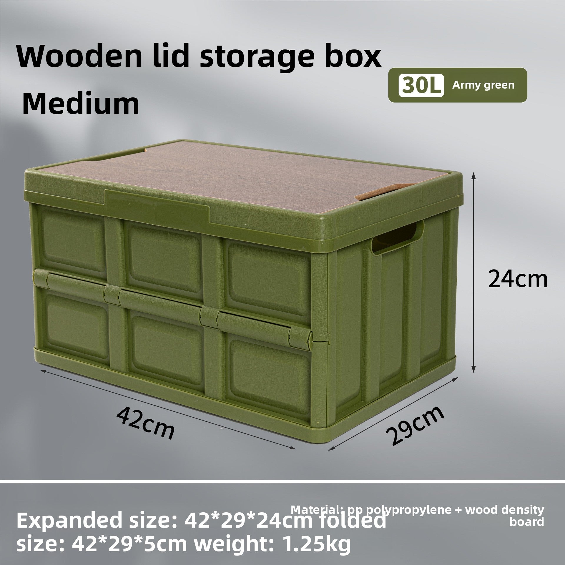 Foldable Outdoor Storage Box with Wooden Cover