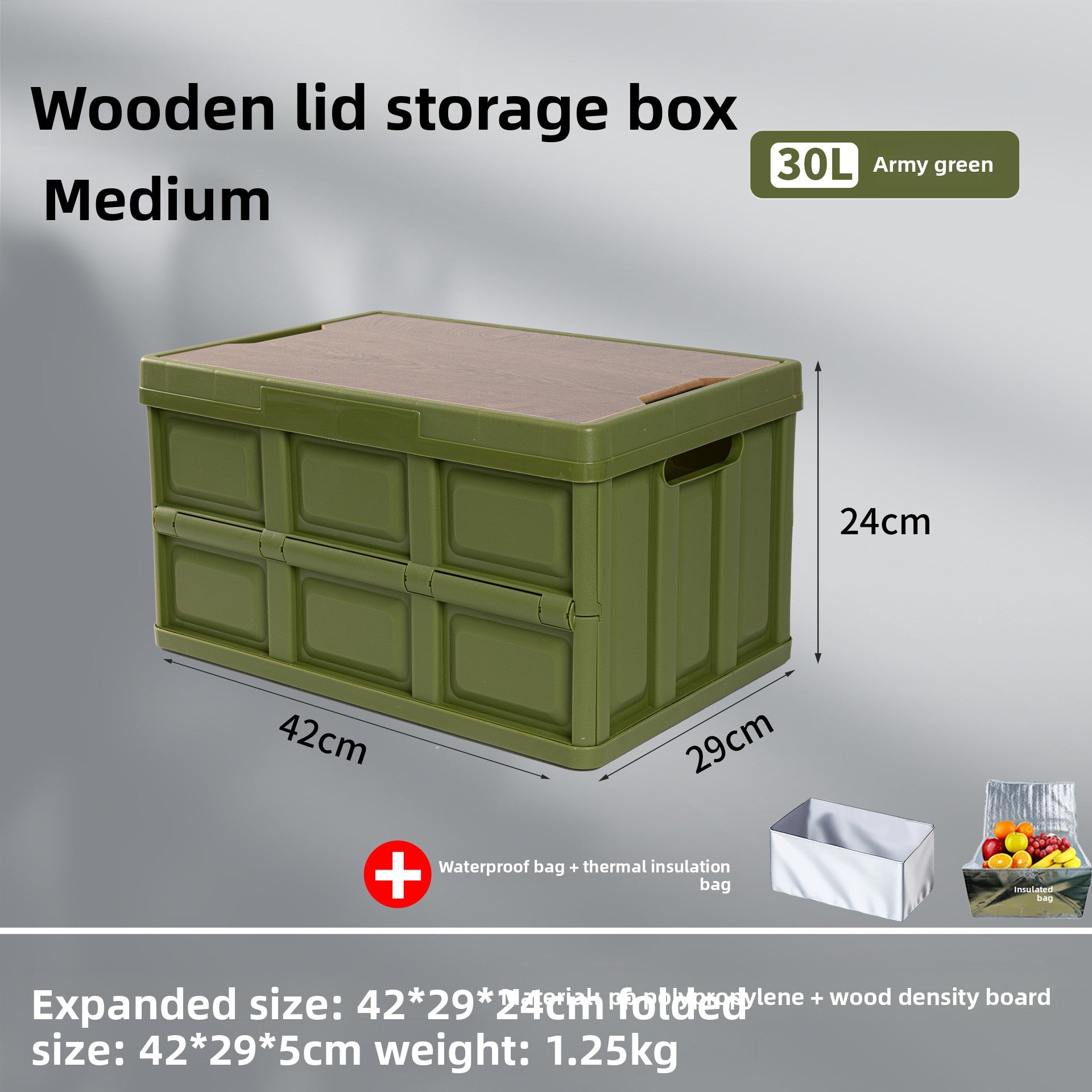 Foldable Outdoor Storage Box with Wooden Cover