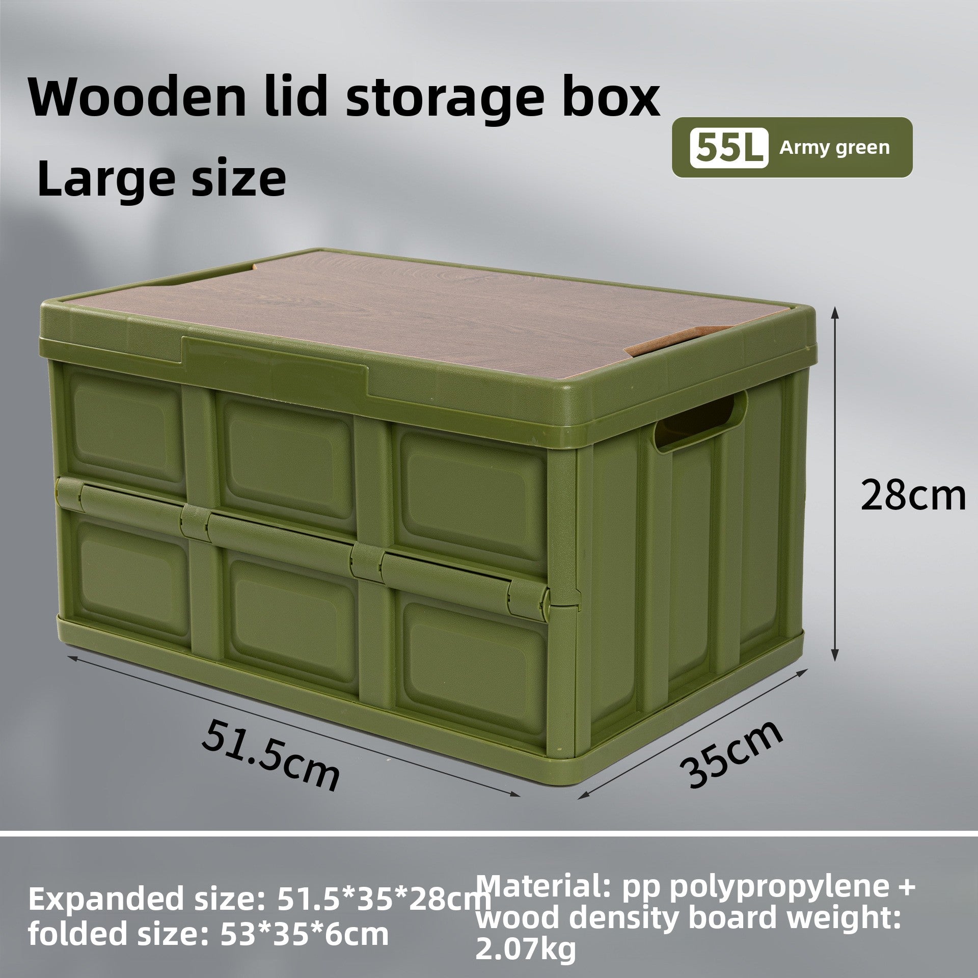 Foldable Outdoor Storage Box with Wooden Cover