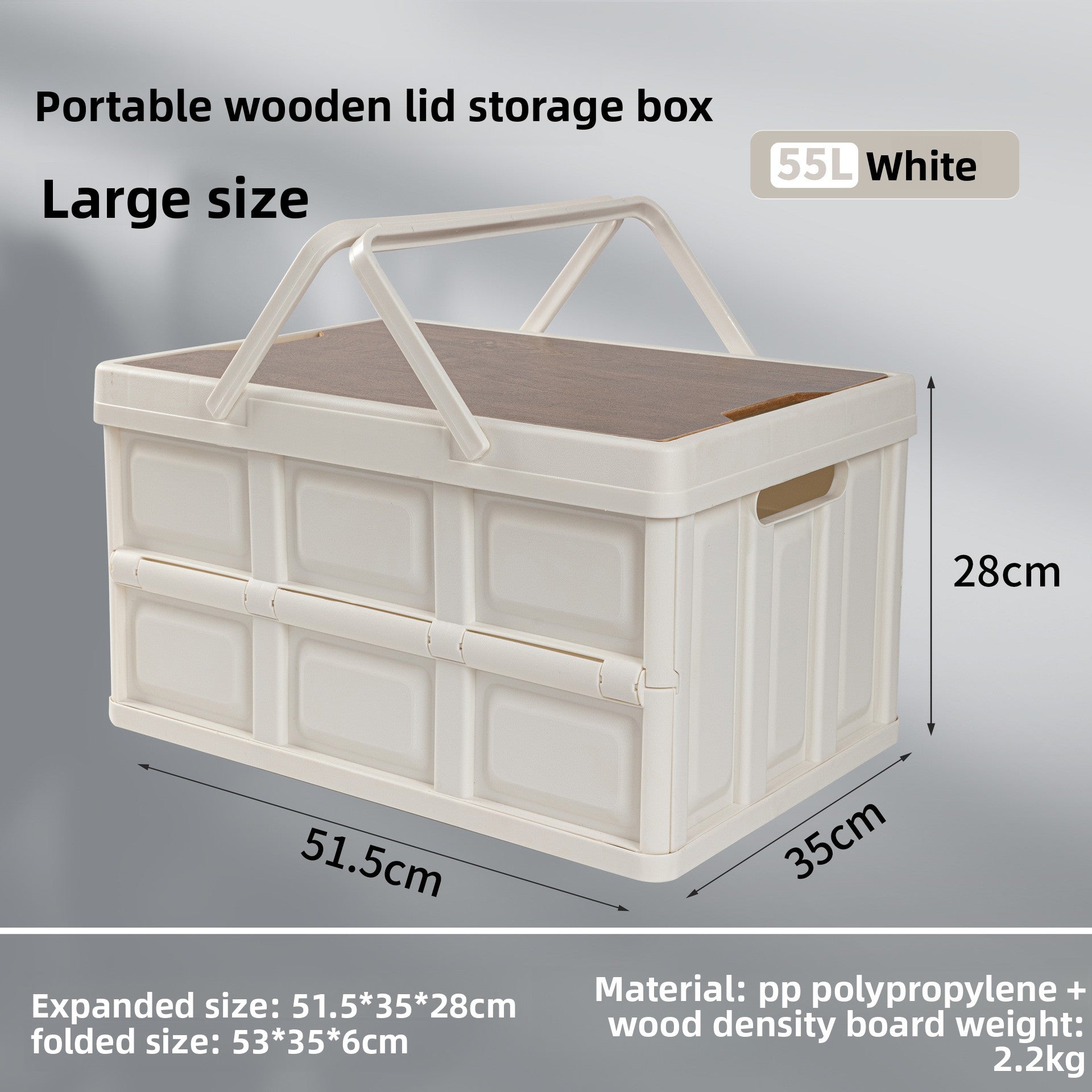 Foldable Outdoor Storage Box with Wooden Cover