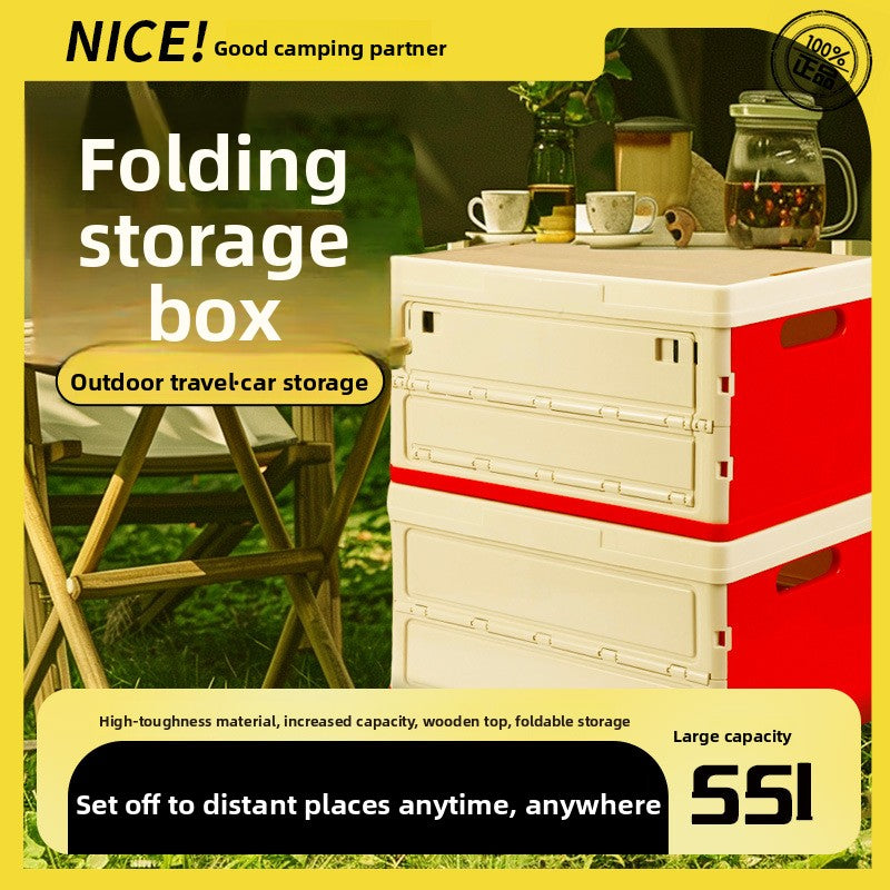 Foldable Outdoor Storage Box with Wooden Cover