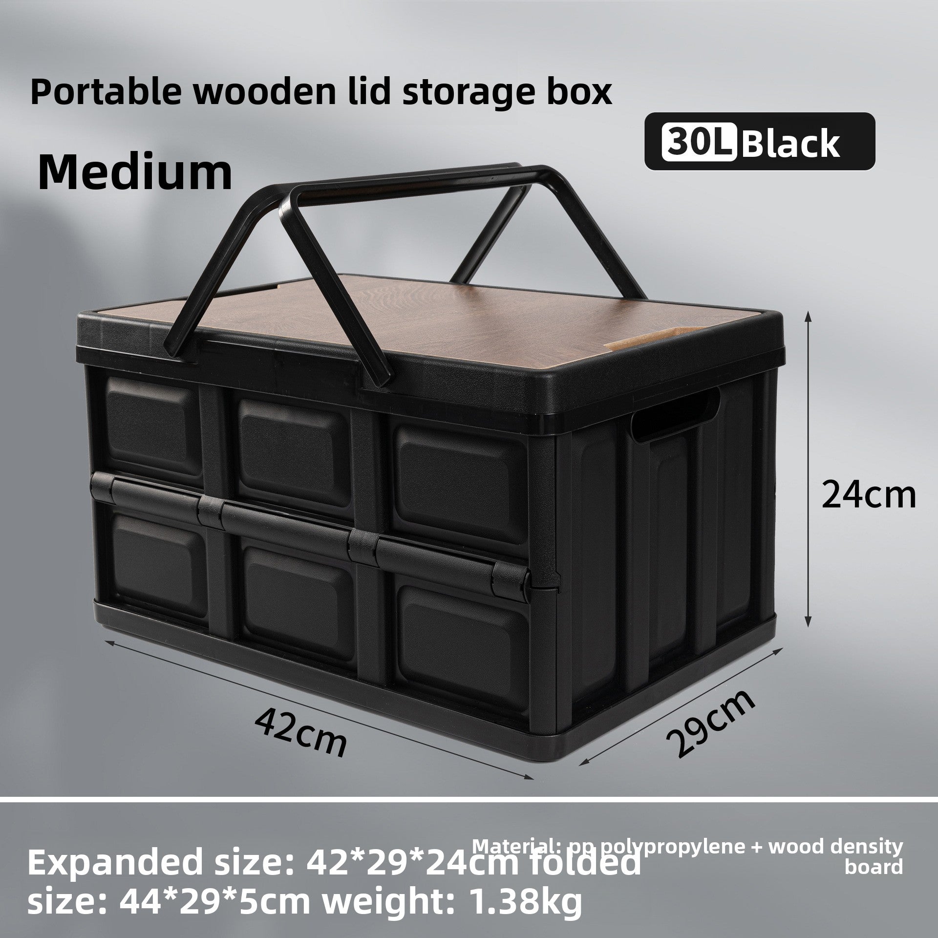 Foldable Outdoor Storage Box with Wooden Cover