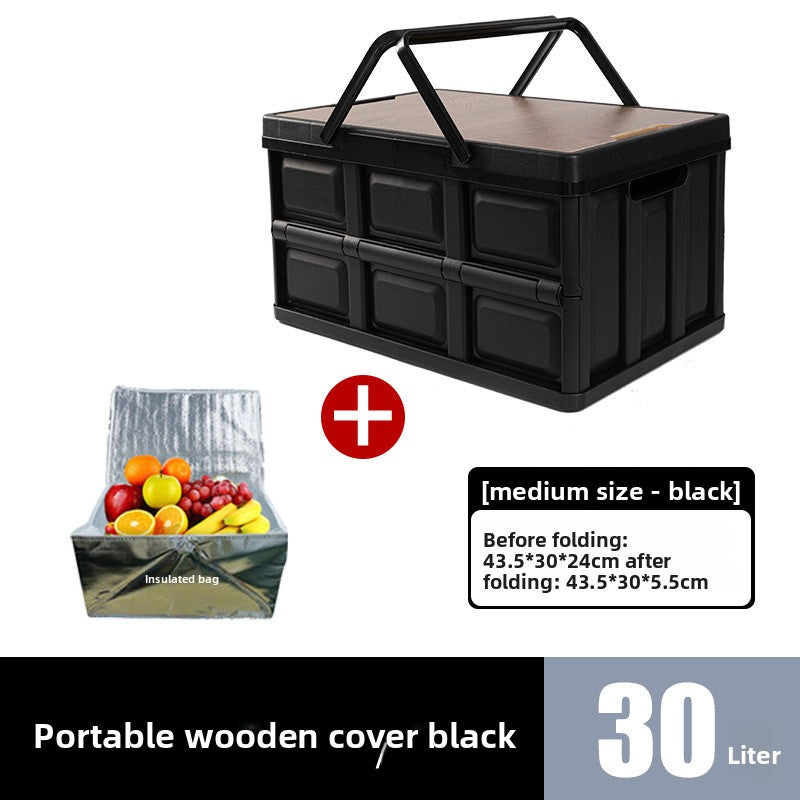 Foldable Outdoor Storage Box with Wooden Cover