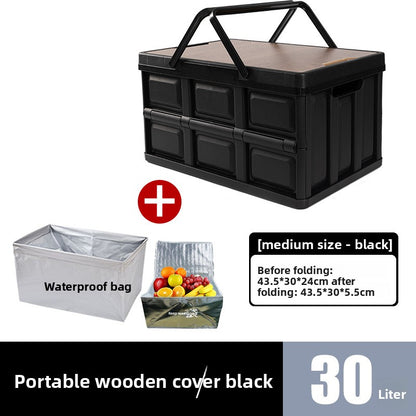 Foldable Outdoor Storage Box with Wooden Cover