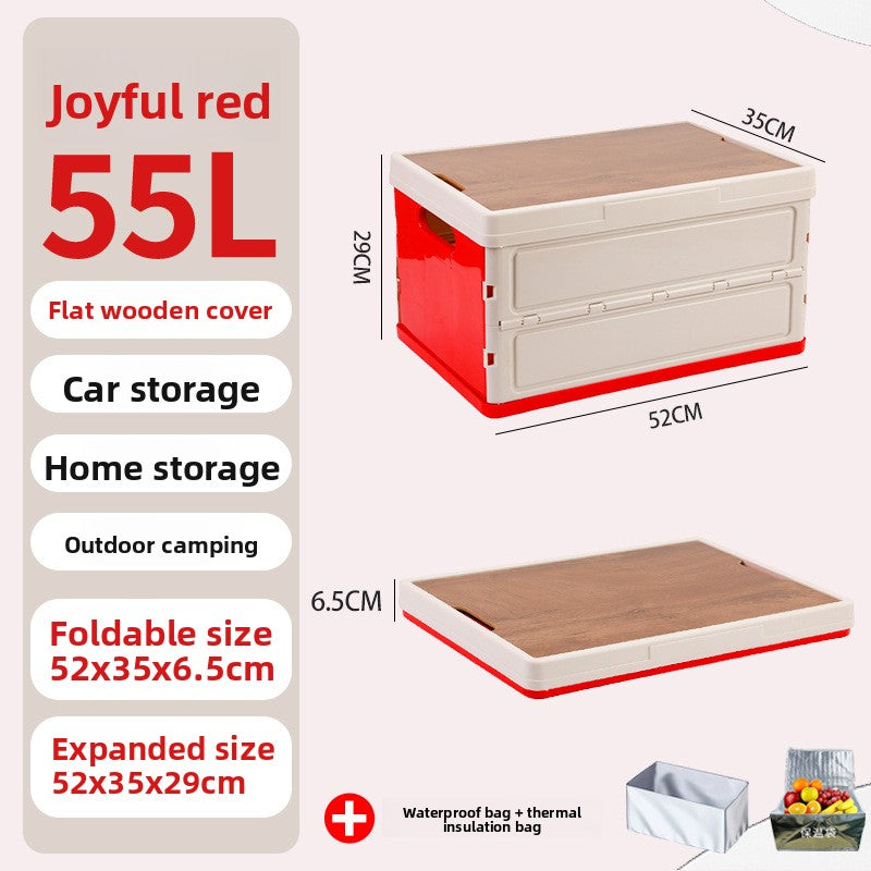 Foldable Outdoor Storage Box with Wooden Cover