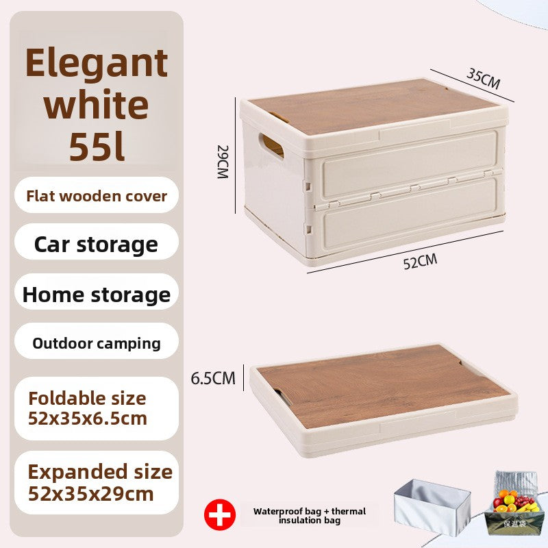 Foldable Outdoor Storage Box with Wooden Cover