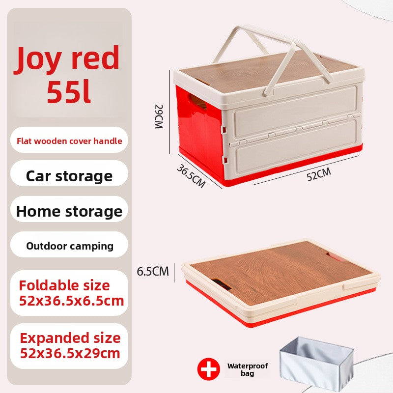 Foldable Outdoor Storage Box with Wooden Cover