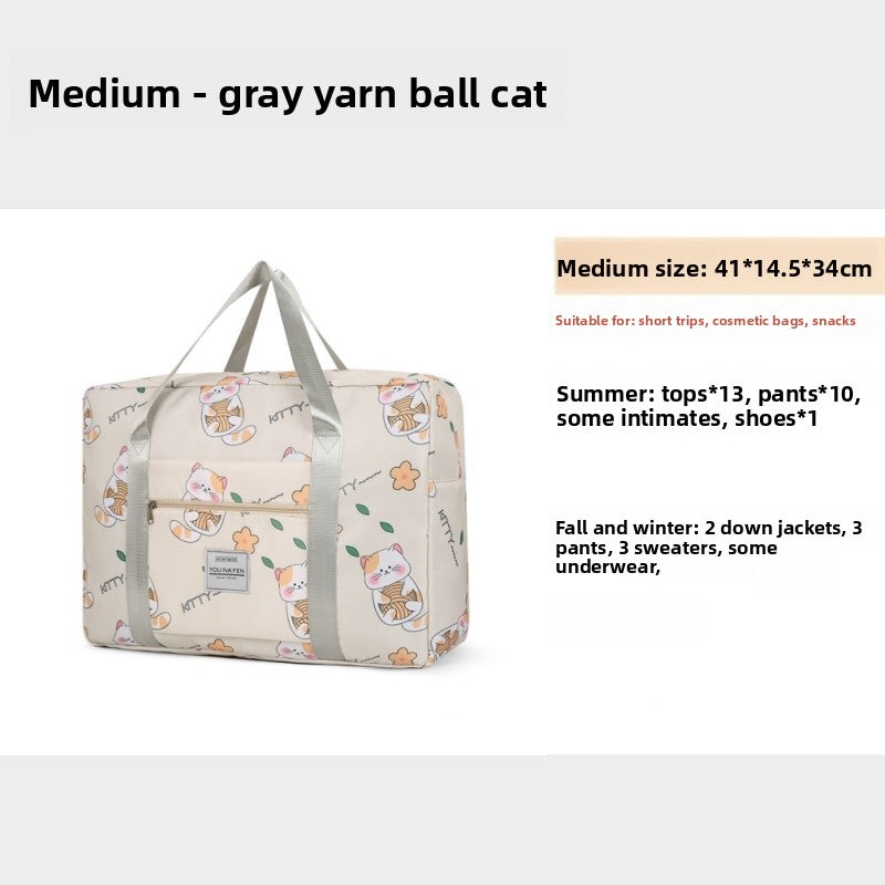 Foldable Oxford Travel Bag with Cat Design