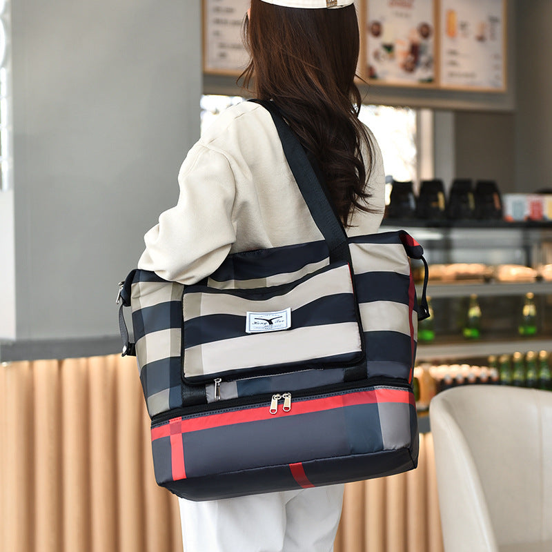 Foldable Plaid Duffel Bag with Large Capacity