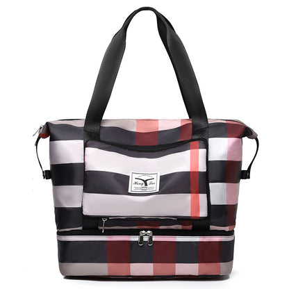 Foldable Plaid Duffel Bag with Large Capacity