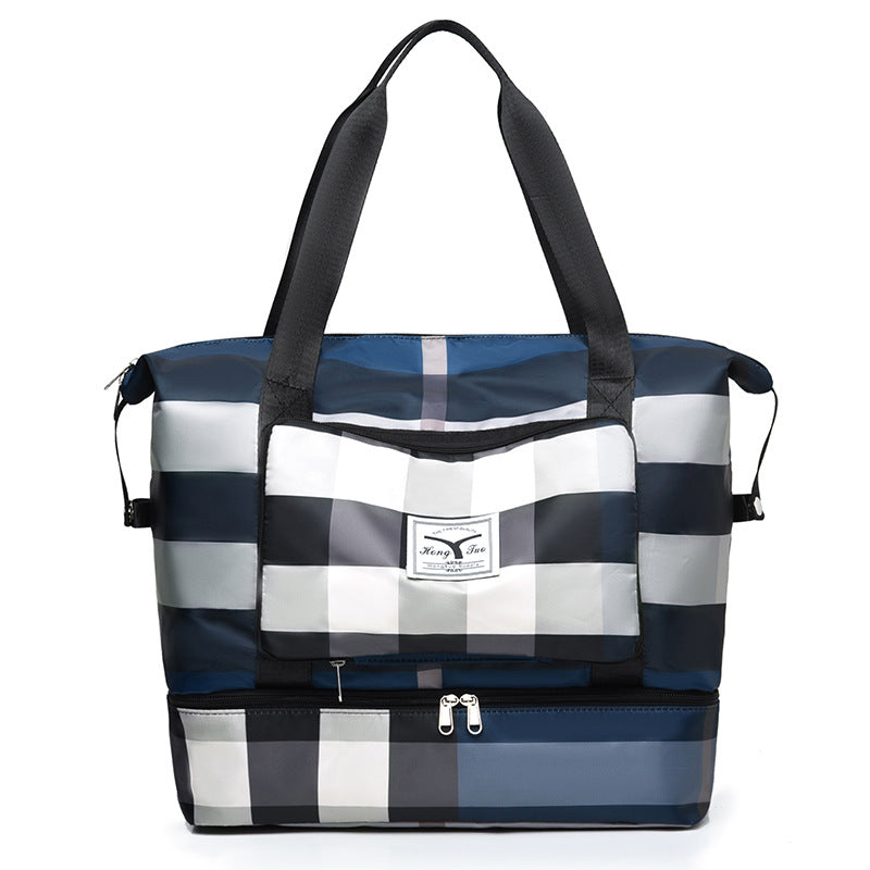 Foldable Plaid Duffel Bag with Large Capacity