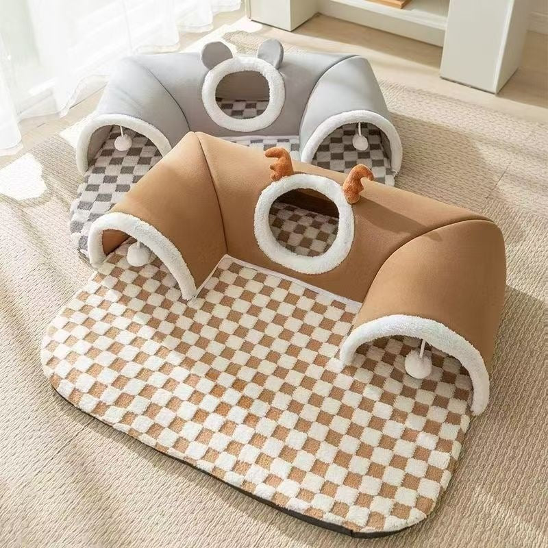 Foldable Plush Cat Nest and Tunnel